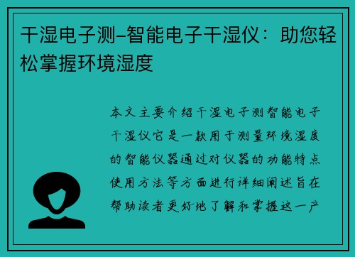 干湿电子测-智能电子干湿仪：助您轻松掌握环境湿度